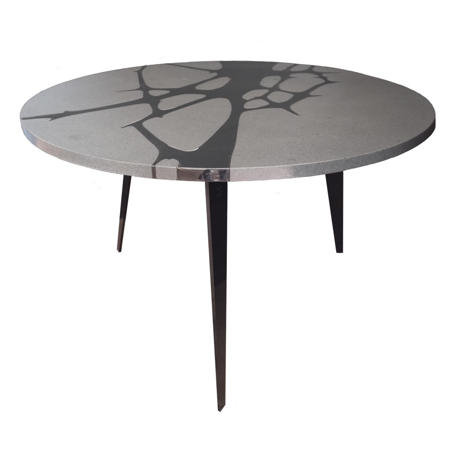 Round Table in Lava Stone and Steel, FilodiFumo 1st For Sale