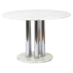 Retro Round table in marble and chrome metal. 1970s.