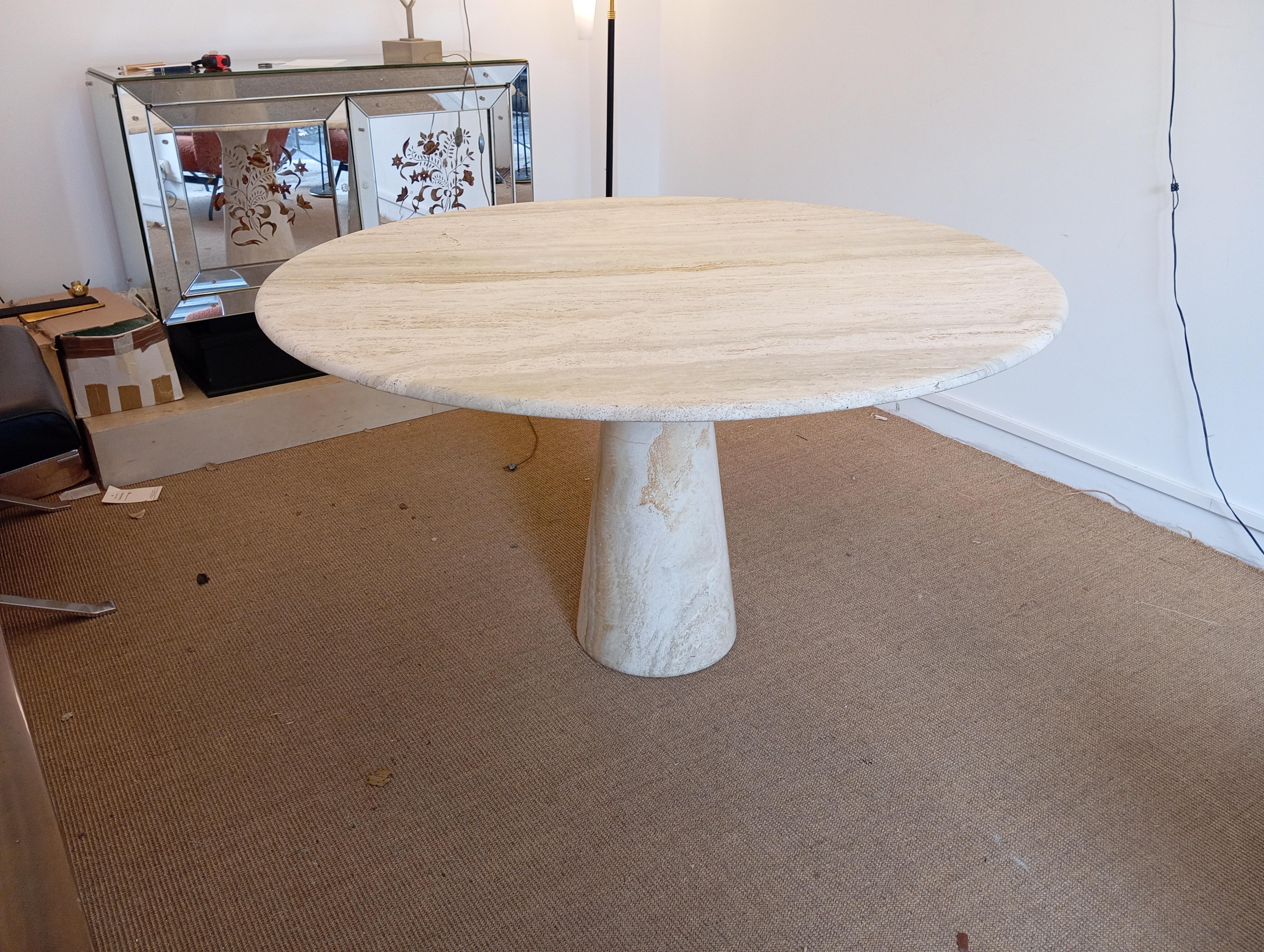20th Century Round table in natural travertine circa 1970
