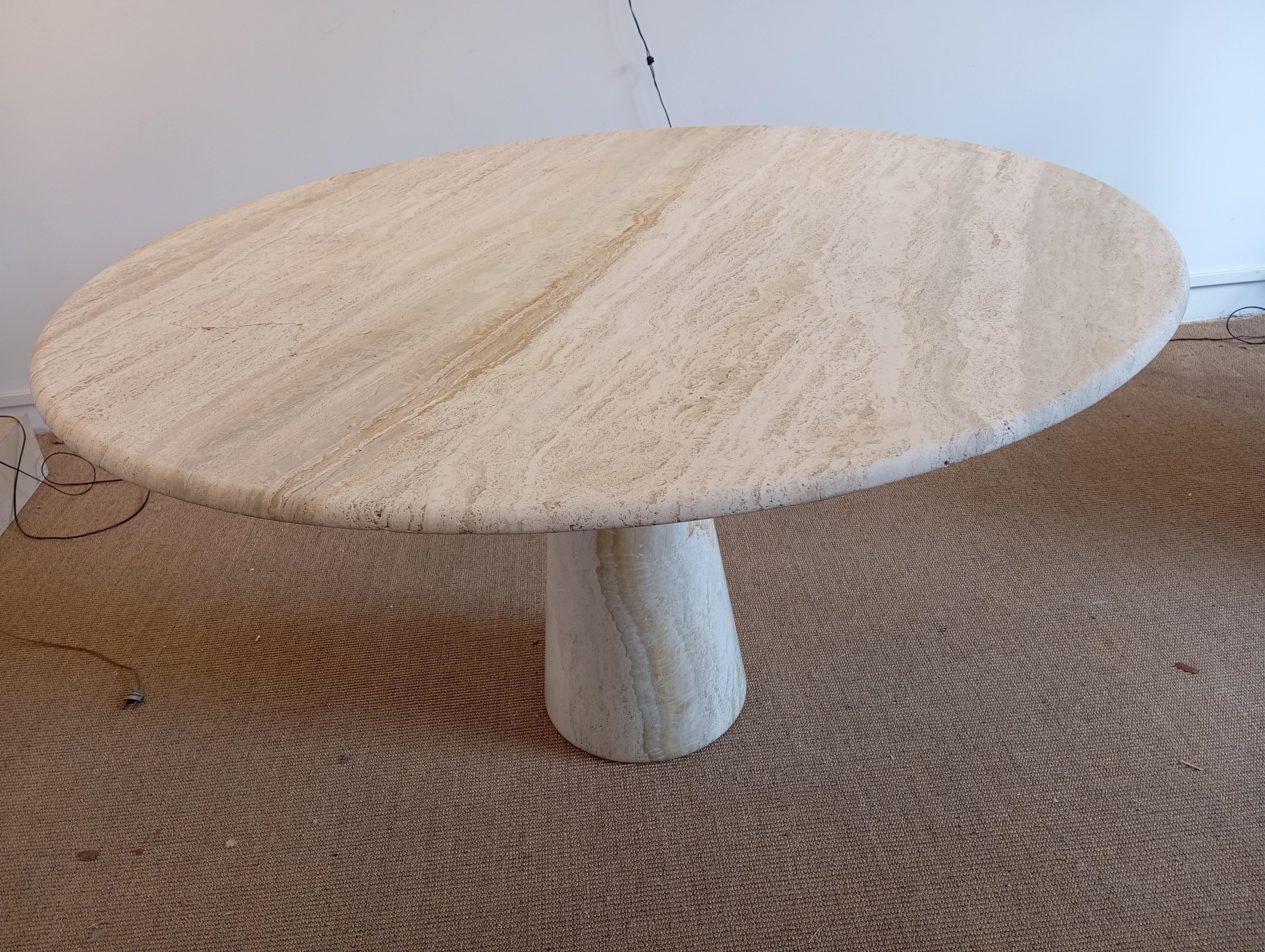 Round table in natural travertine circa 1970 1