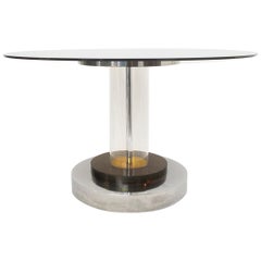 Round Table in Plexiglass, Brass and Chrome, 1970s