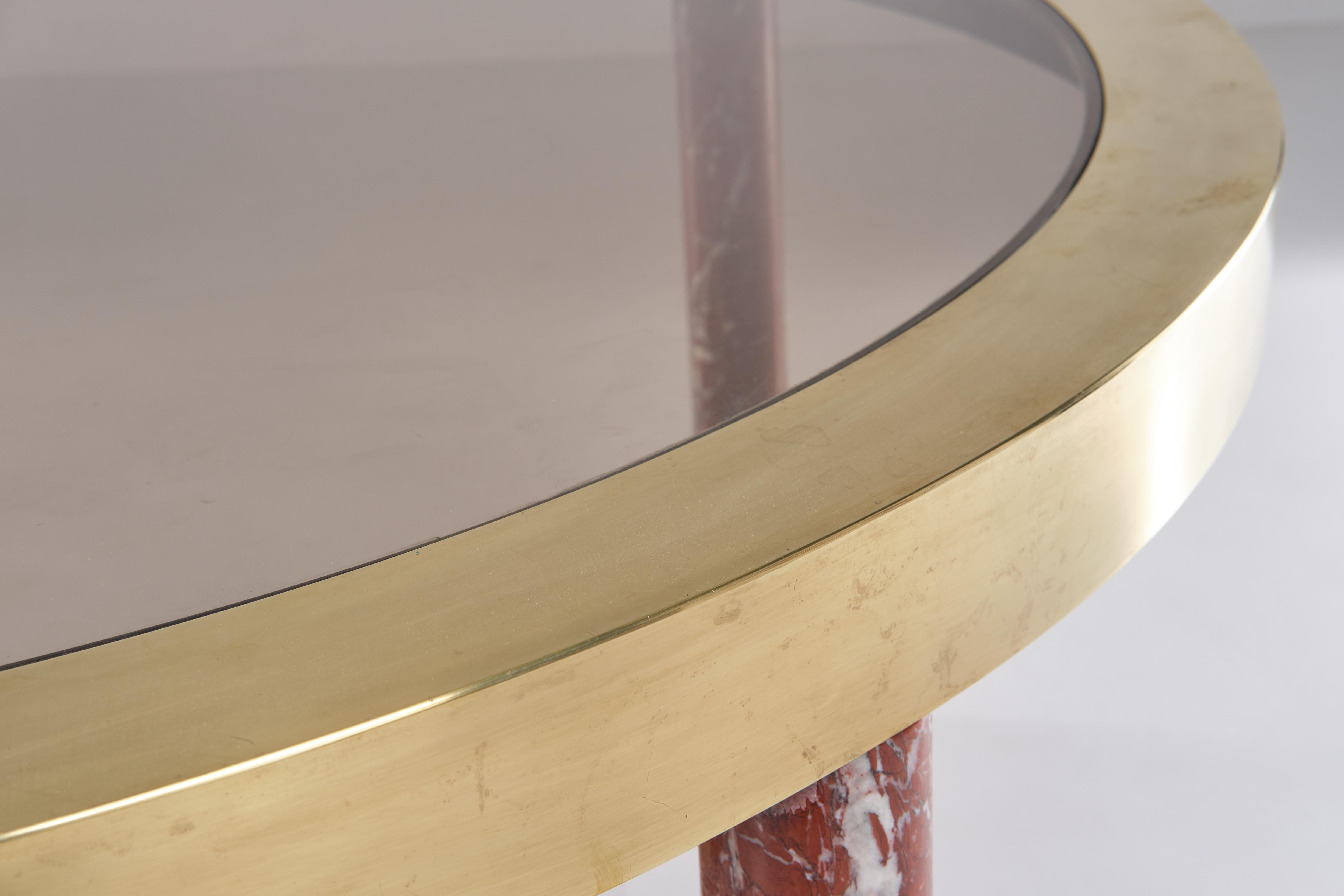 Round Table in Red Marble and Brass by Sandro Petti, 1970 circa For Sale 5
