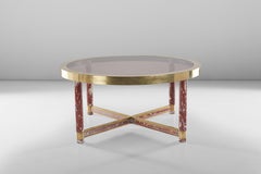 Round Table in Red Marble and Brass by Sandro Petti, 1970 circa