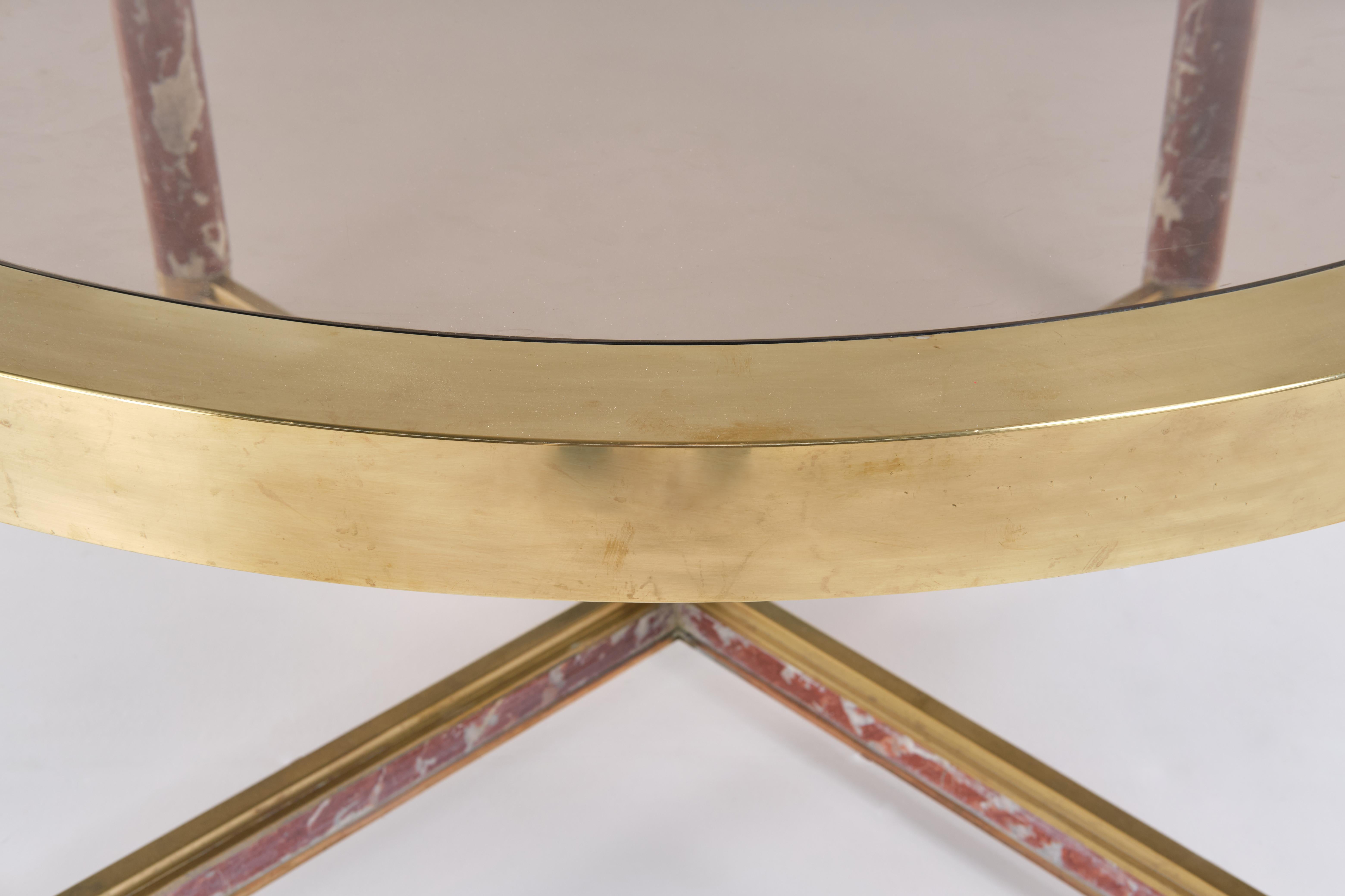 Late 20th Century Round Table in Red Marble and Brass by Sandro Petti, 1970 circa For Sale