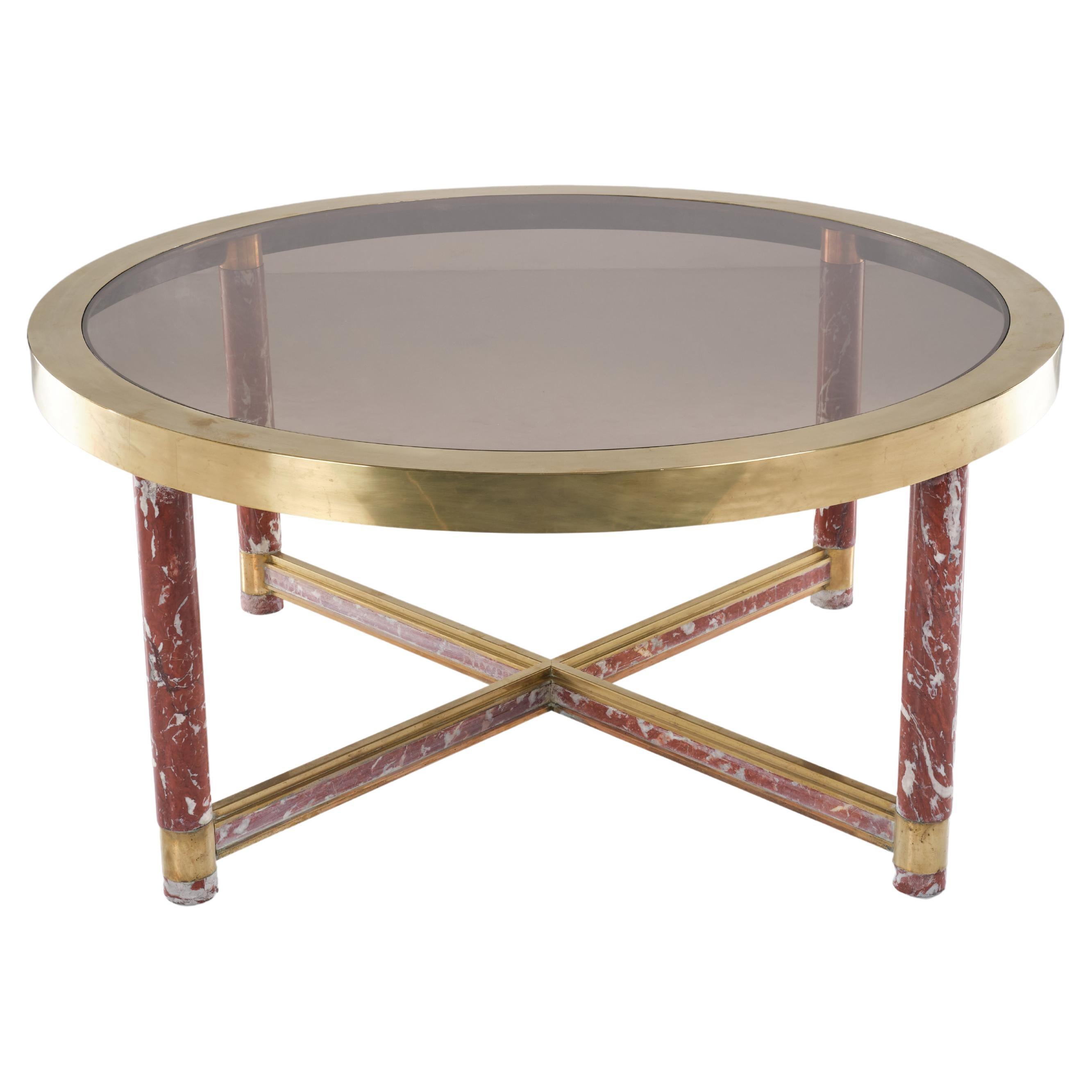 Round Table in Red Marble and Brass by Sandro Petti, 1970 circa