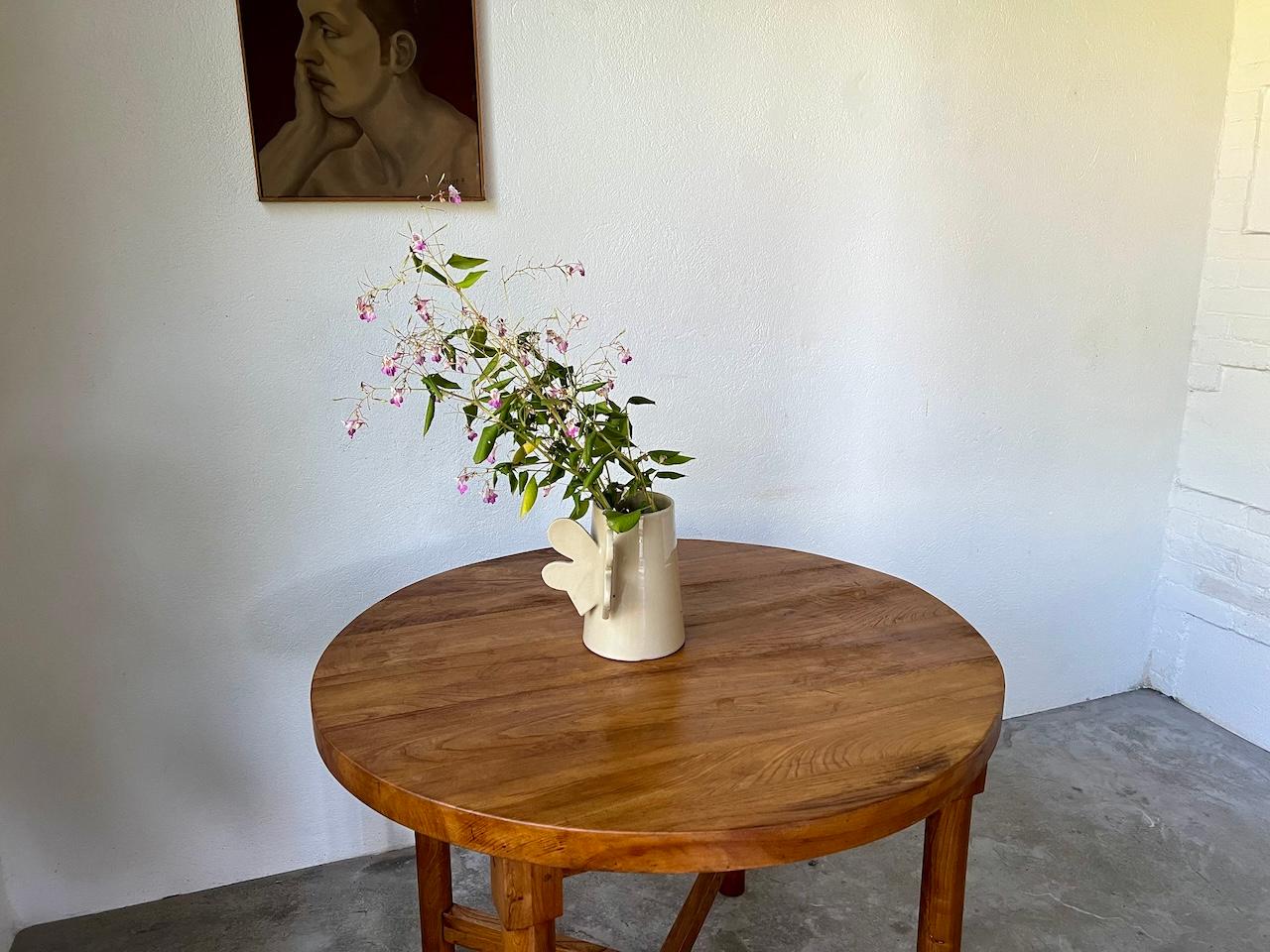 Mid-20th Century Round table in solid elm by Pierre Gautier Delaye