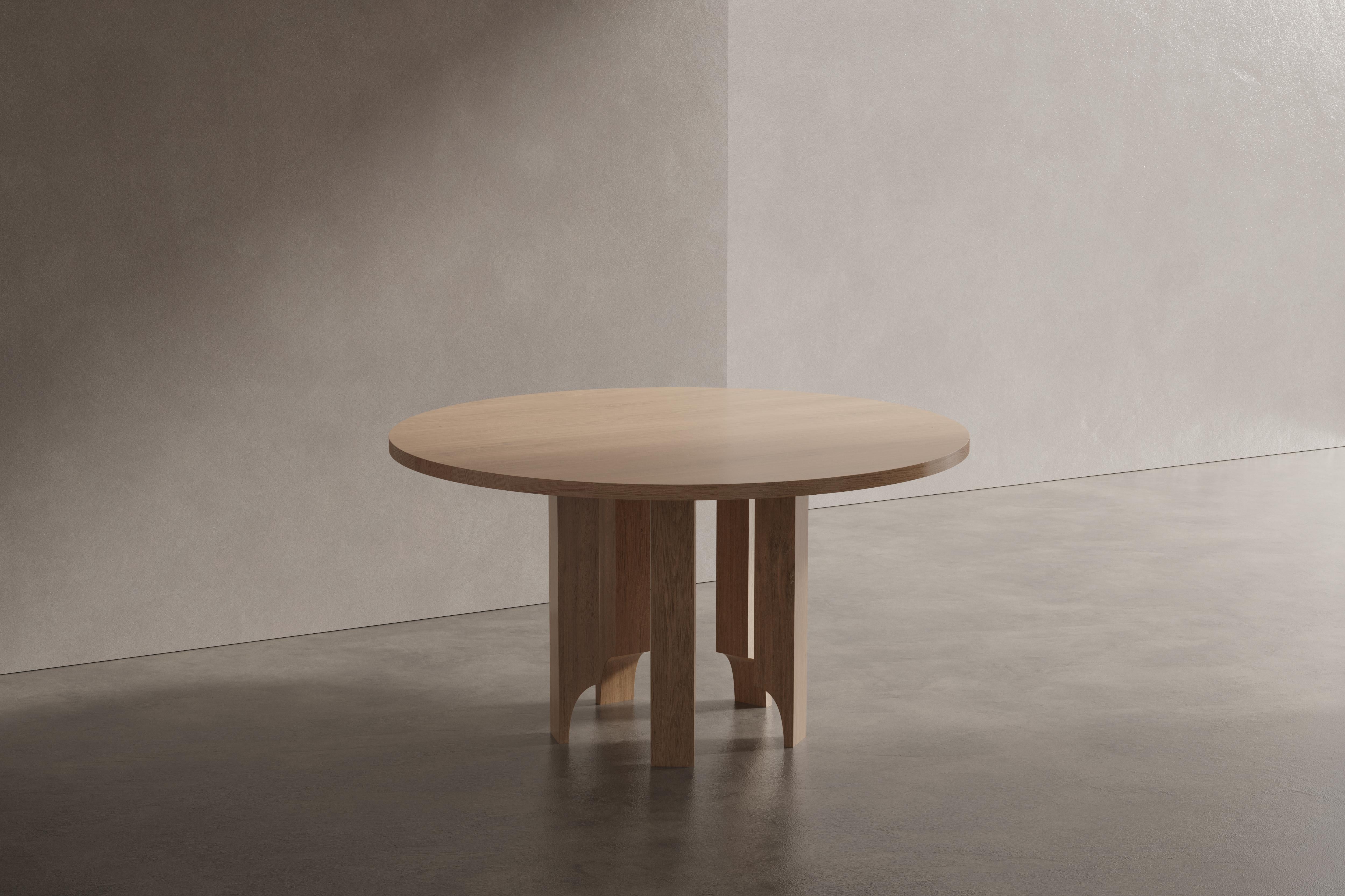 Brutalist Round Table in Solid Natural Light Oak - Acer by Mokko For Sale