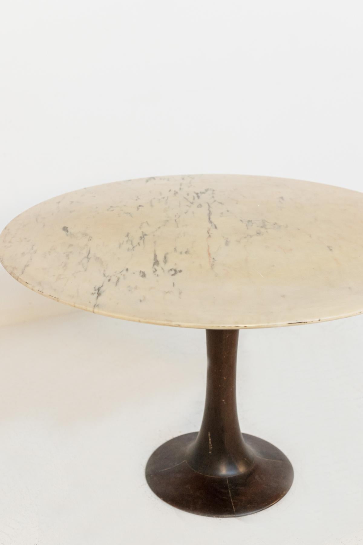 Italian Round Table in Wood and Marble by Luigi Massoni for Boffi For Sale