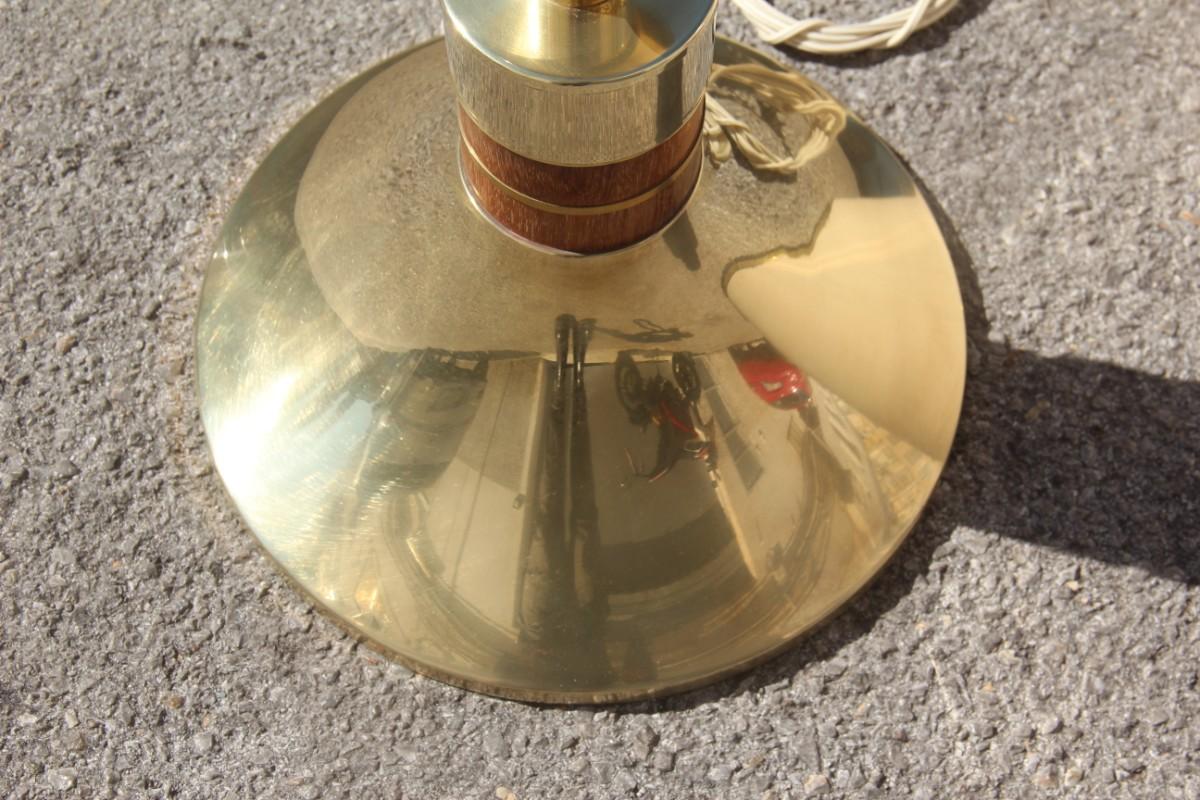 Round Table Lamp Brass Wood Shantung Dome Italian Design 1970 Gold Cone For Sale 6