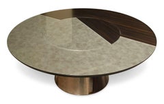 Runder Tisch mit Metallrahmen und Beinen aus glänzendem oder satiniertem Ebenholz oder Eiche, anpassbar