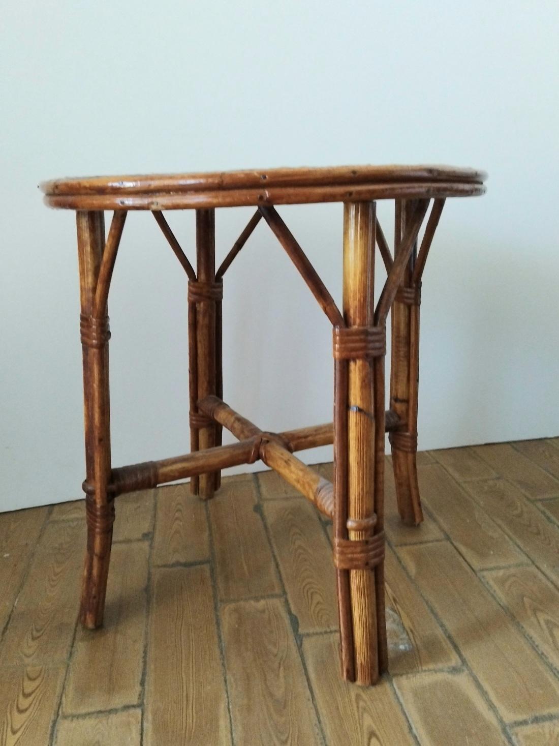 Runder Tisch Rattan Klein  Französische Riviere Moderne natürliche Korbweide 50er Jahre im Angebot 6