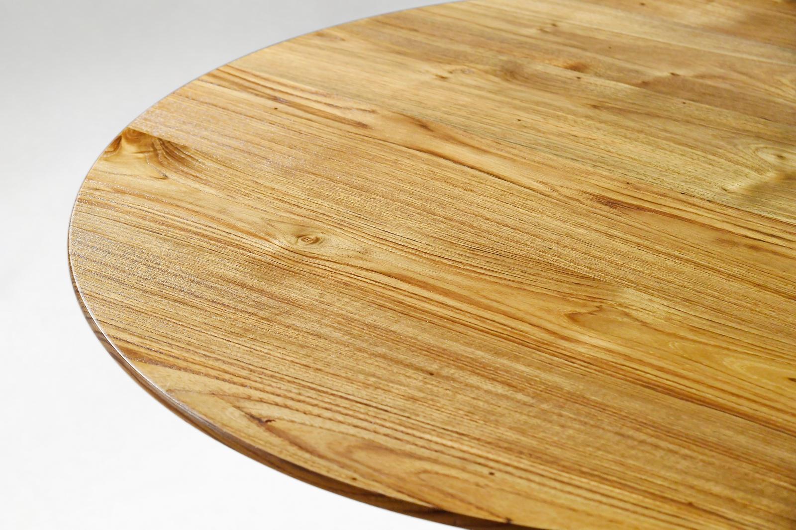 Round Table, Reclaimed Light Teak wood and Sand Cast Brass Base by P. Tendercool For Sale 5