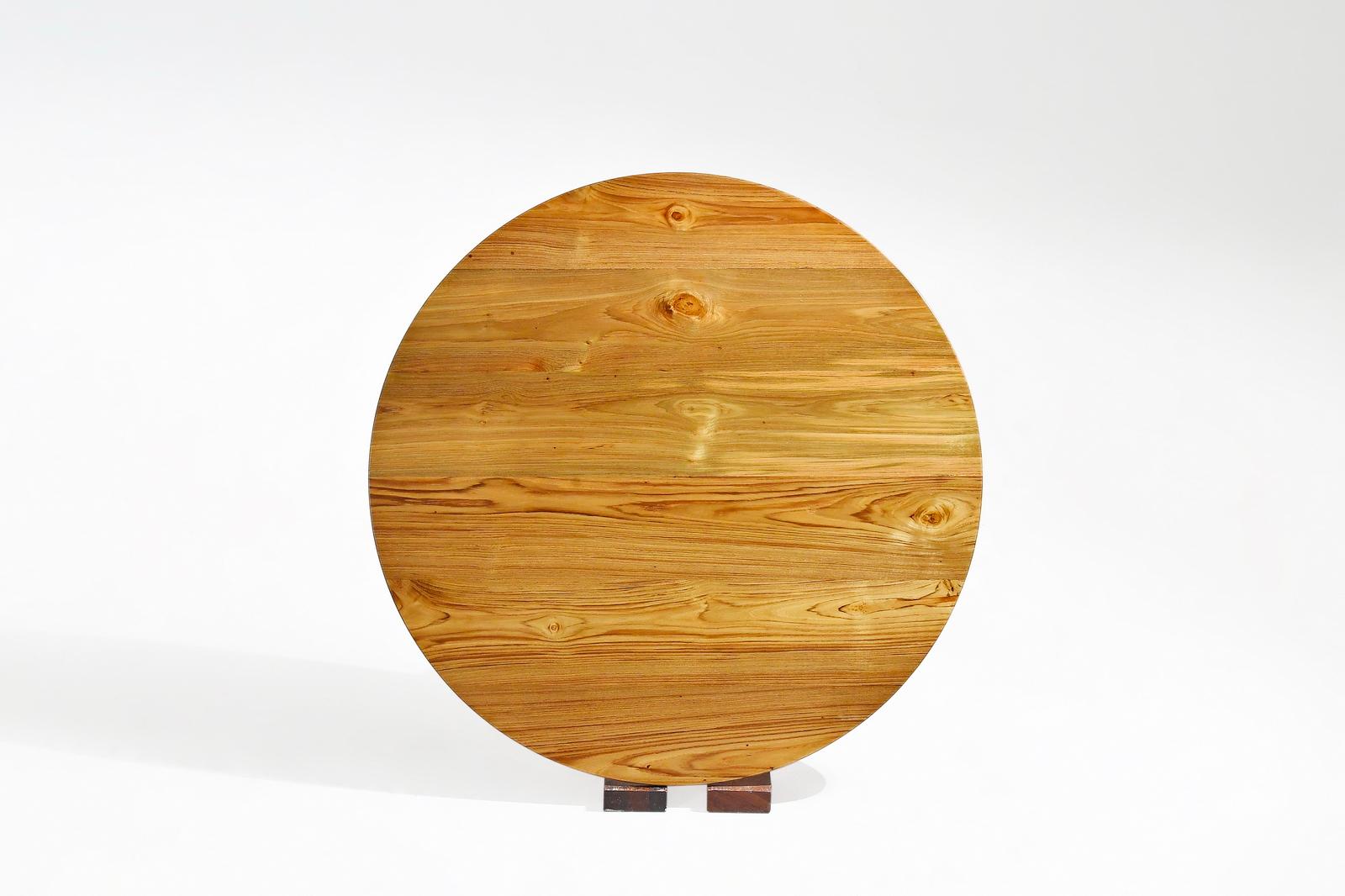 Round Table, Reclaimed Light Teak wood and Sand Cast Brass Base by P. Tendercool For Sale 10