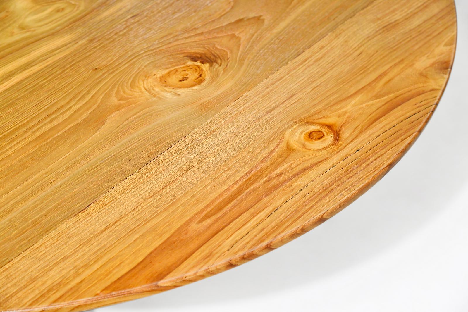 Round Table, Reclaimed Light Teak wood and Sand Cast Brass Base by P. Tendercool For Sale 3