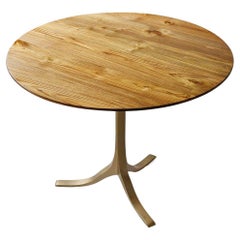 Round Table, Reclaimed Light Teak wood and Sand Cast Brass Base by P. Tendercool
