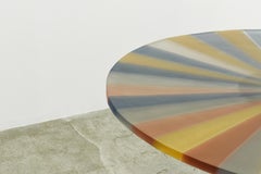 Round Table, Resin Top, White Onyx and Brushed Brass Base