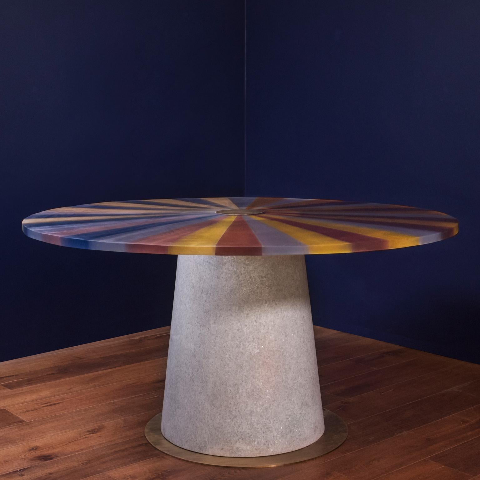 Mexican Round Table, Resin Top, White Onyx and Brushed Brass Base For Sale