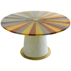 Round Table, Resin Top, White Onyx and Brushed Brass Base