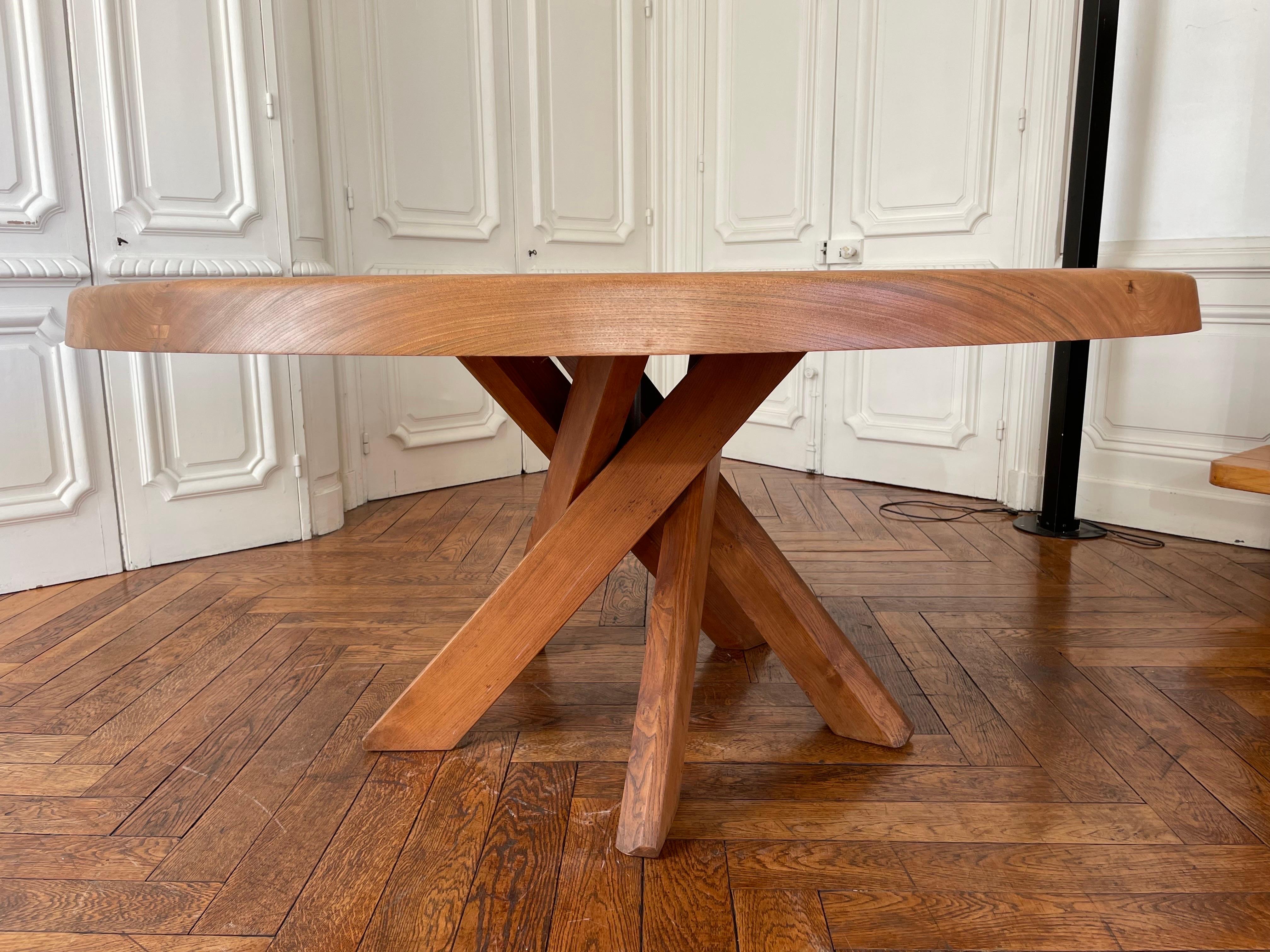 Round Table T 21 E Round SFAX Pierre CHAPO 1979 In French Elm.  For Sale 4