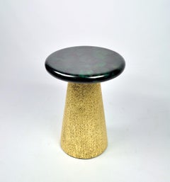 Round Table UFO Made of Green Shell and Marquetry with Gold Leaf by Ginger Brown