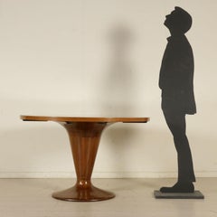 Round Table Walnut Veneer Glass Vintage, Italy, 1950s