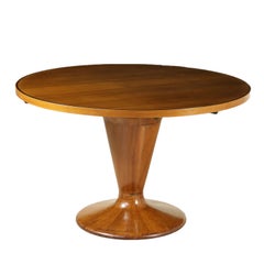 Round Table Walnut Veneer Glass Vintage, Italy, 1950s