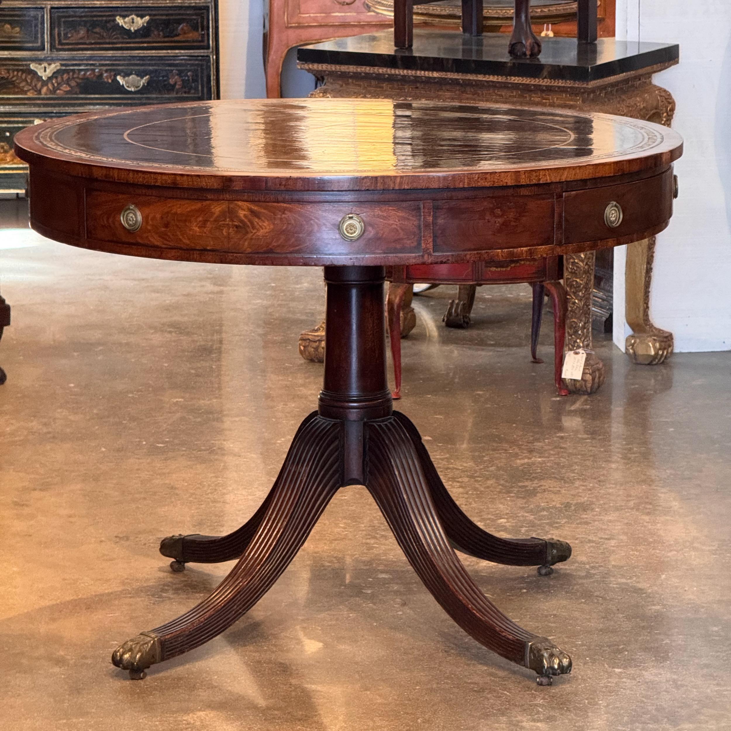 British Round Table With Leather Top