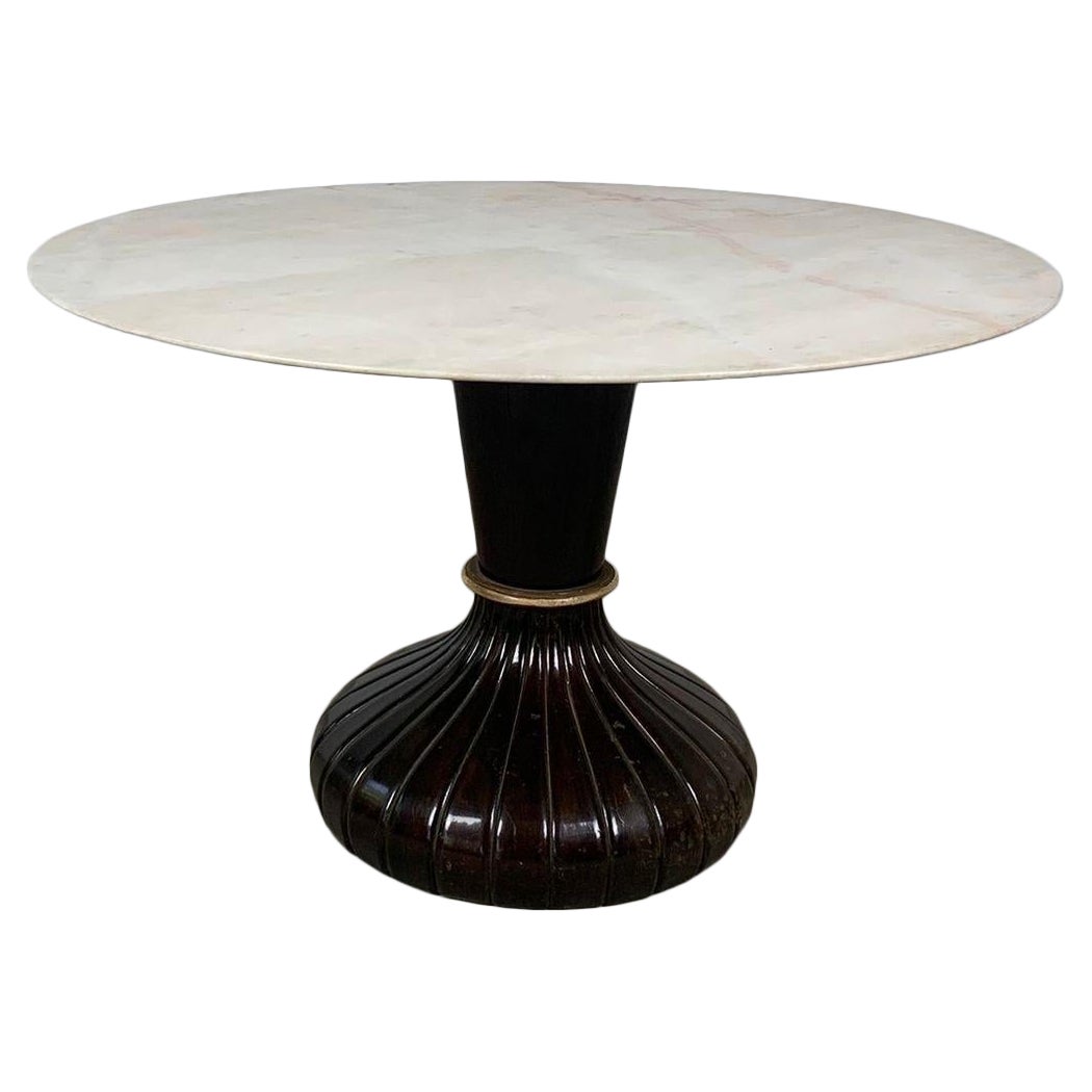 Round table with onyx top and wooden base, Italy, 1950s. For Sale