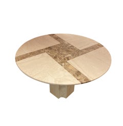 Round Table with Pedestal in Travertine and Onyx, Italy, Circa 1970