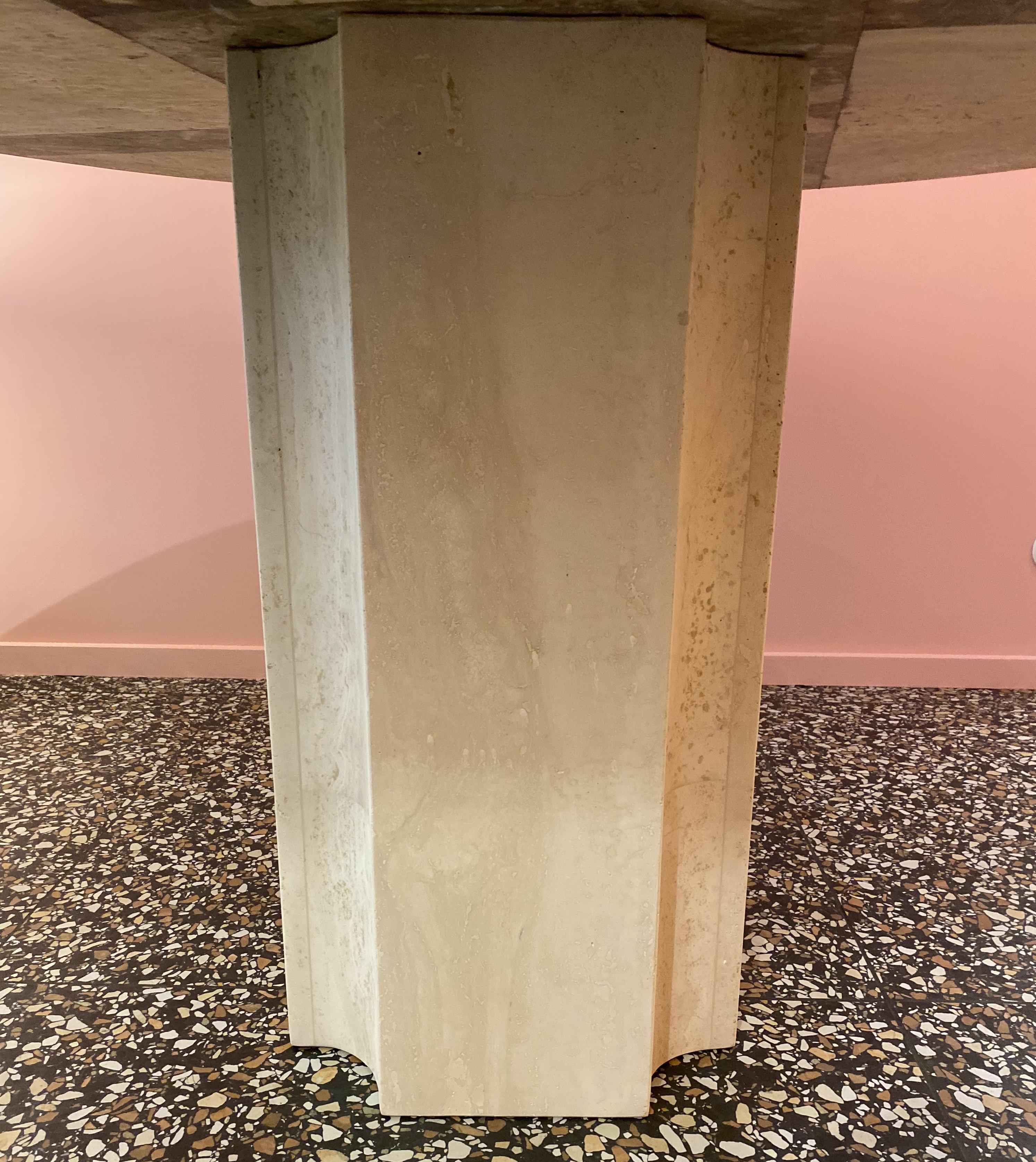 Late 20th Century Round Table with Pedestal in Travertine and Onyx, Italy, Circa 1970