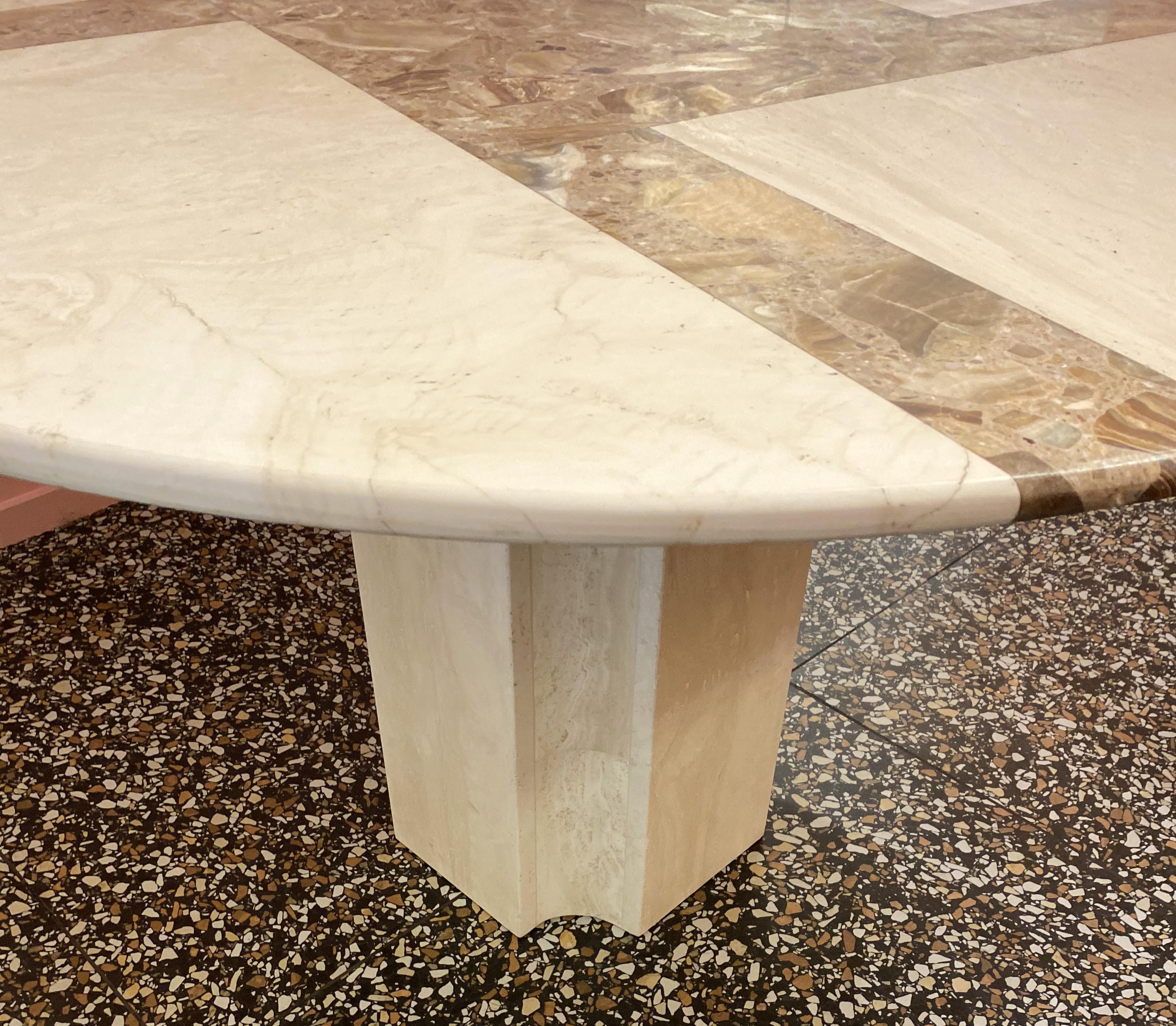 Round Table with Pedestal in Travertine and Onyx, Italy, Circa 1970 1