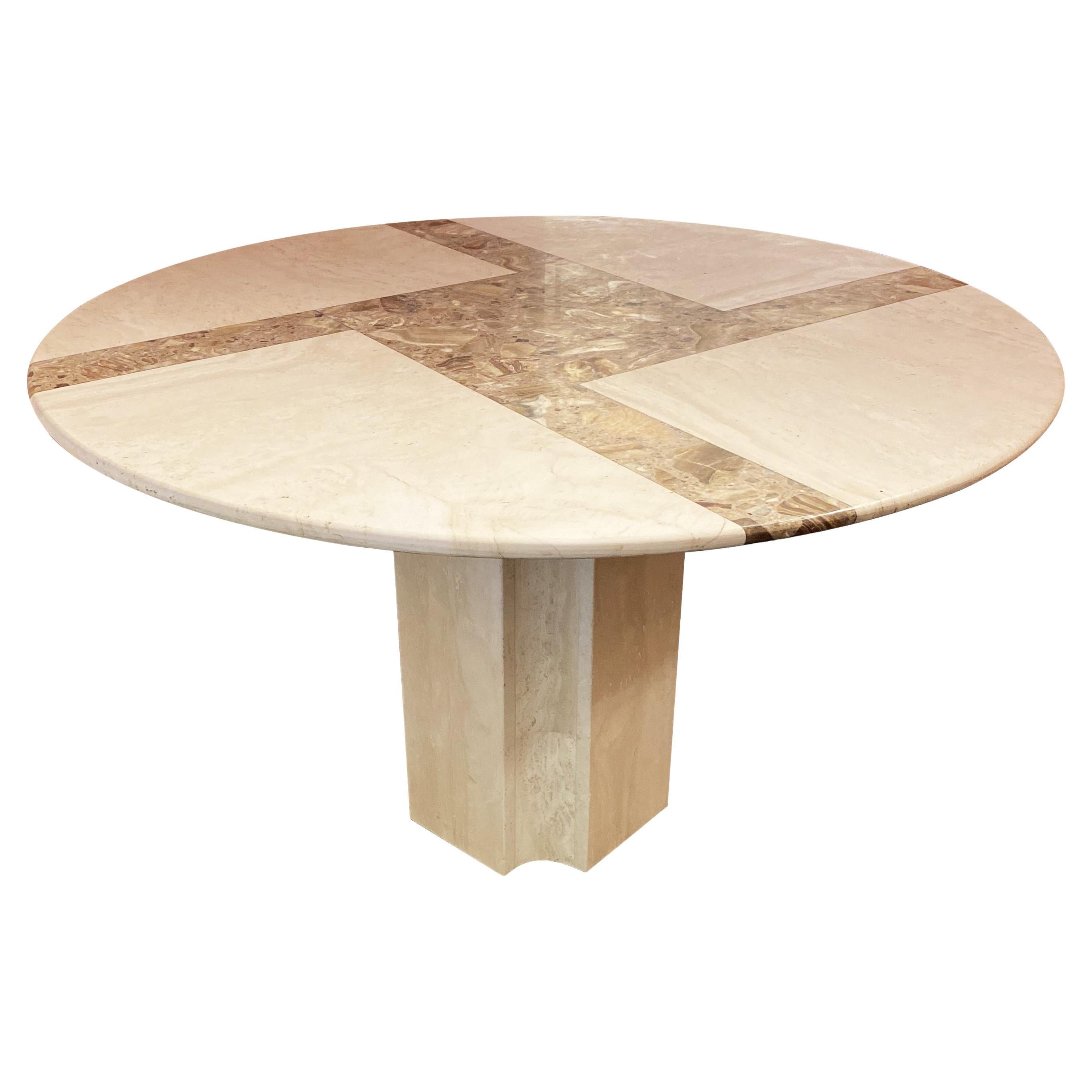 Round Table with Pedestal in Travertine and Onyx, Italy, Circa 1970