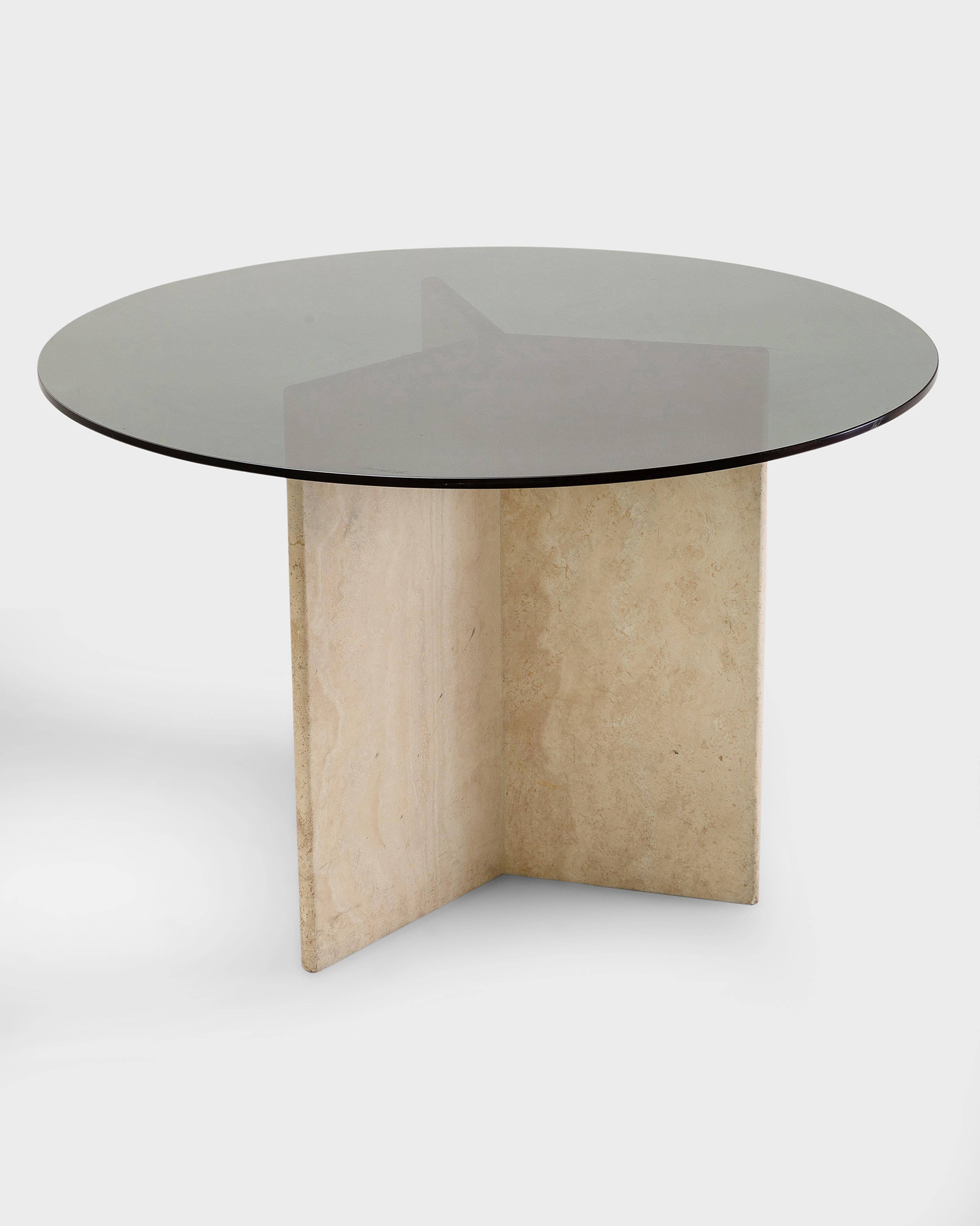 Runder Tisch mit Sockel aus Palisanderholz und Rauchglasplatte im Angebot 2