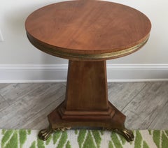 Round Neoclassical Side Table by Chapman, Brass Trim, Claw Feet, Italy