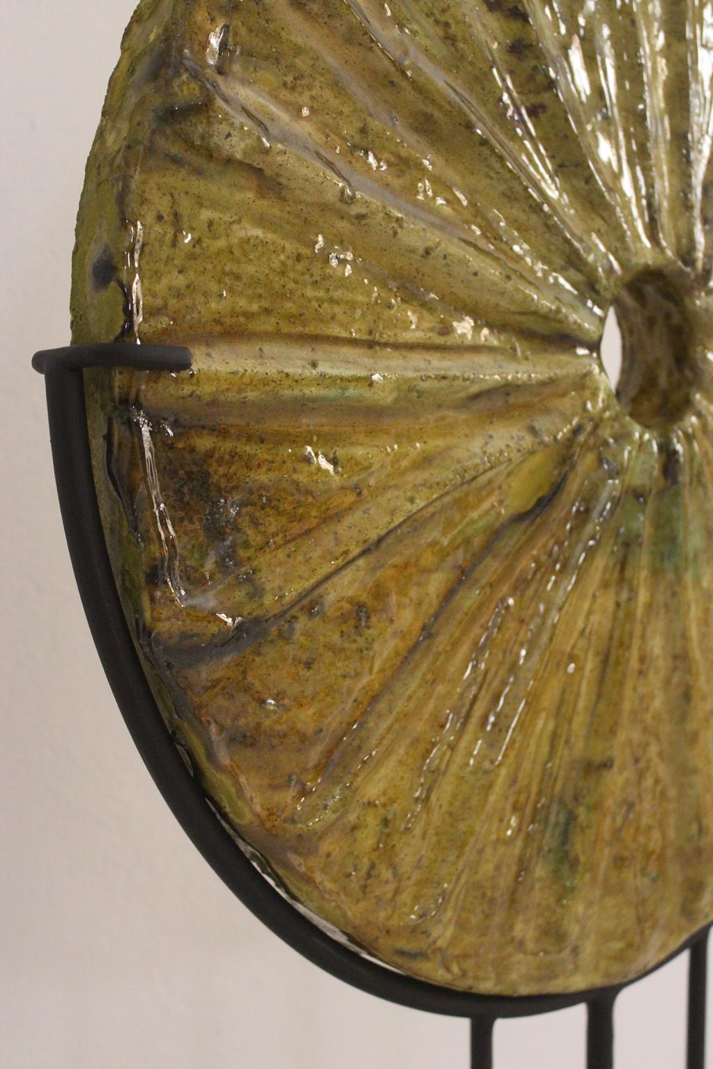 Hand-Crafted Round Tamegroute decor (khaki) with metal upholder For Sale