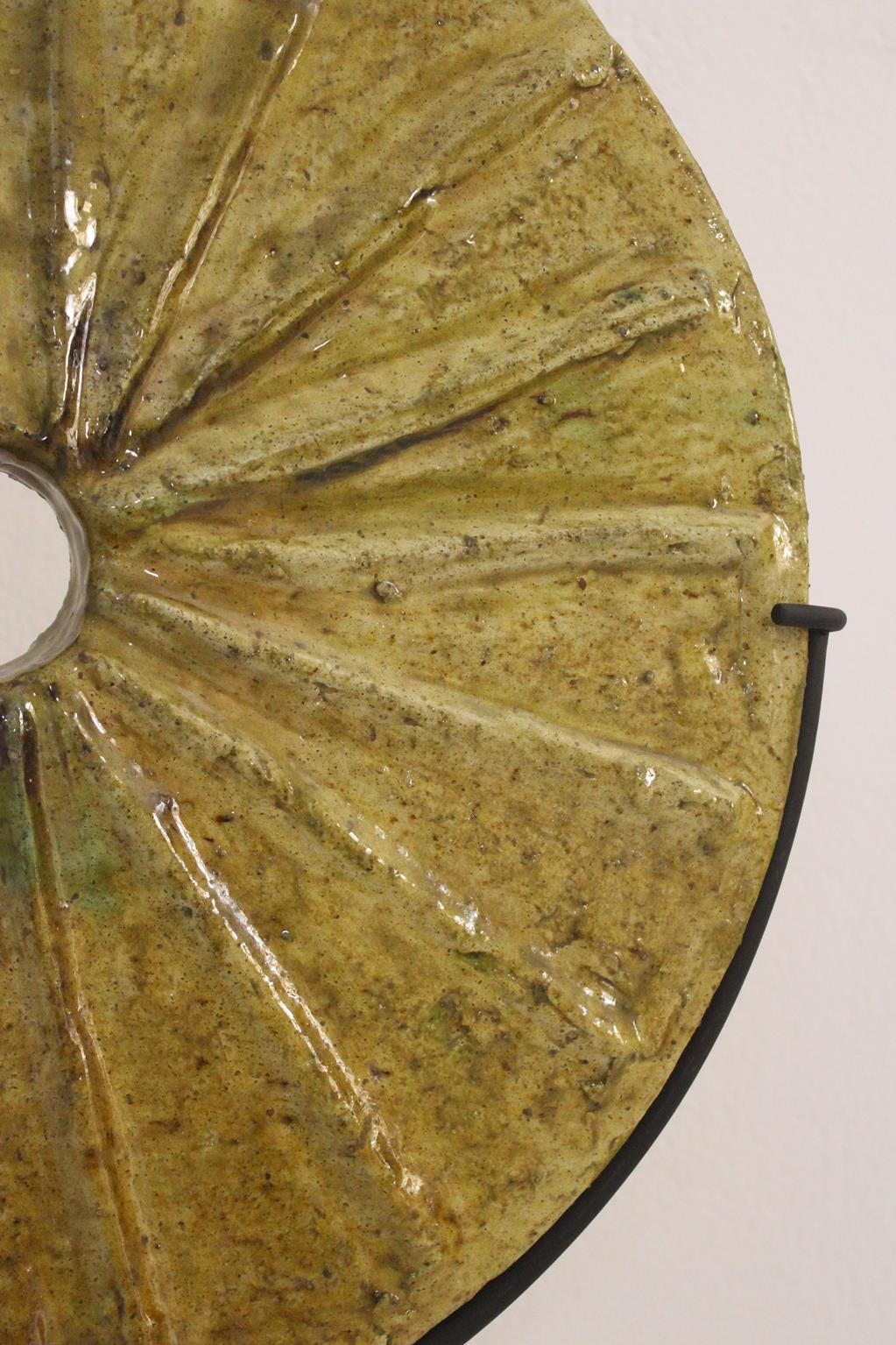 Contemporary Round Tamegroute decor (khaki) with metal upholder For Sale