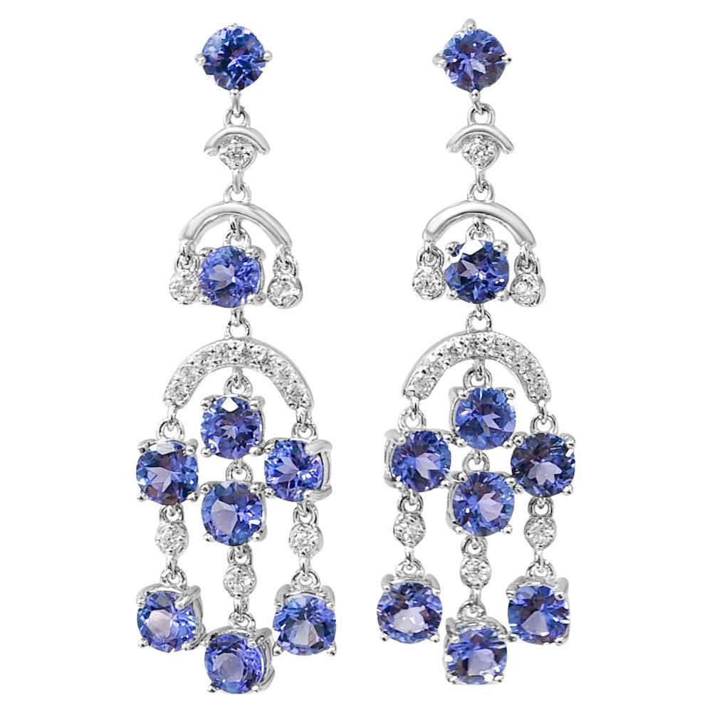 Round Tanzanite and Round White CZ Rhodium Plated 925 Sterling Silver 5.40 Cts