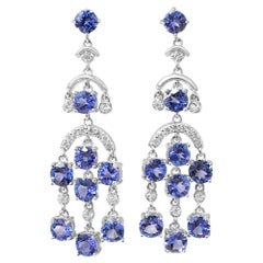 Round Tanzanite and Round White CZ Rhodium Plated 925 Sterling Silver 5.40 Cts