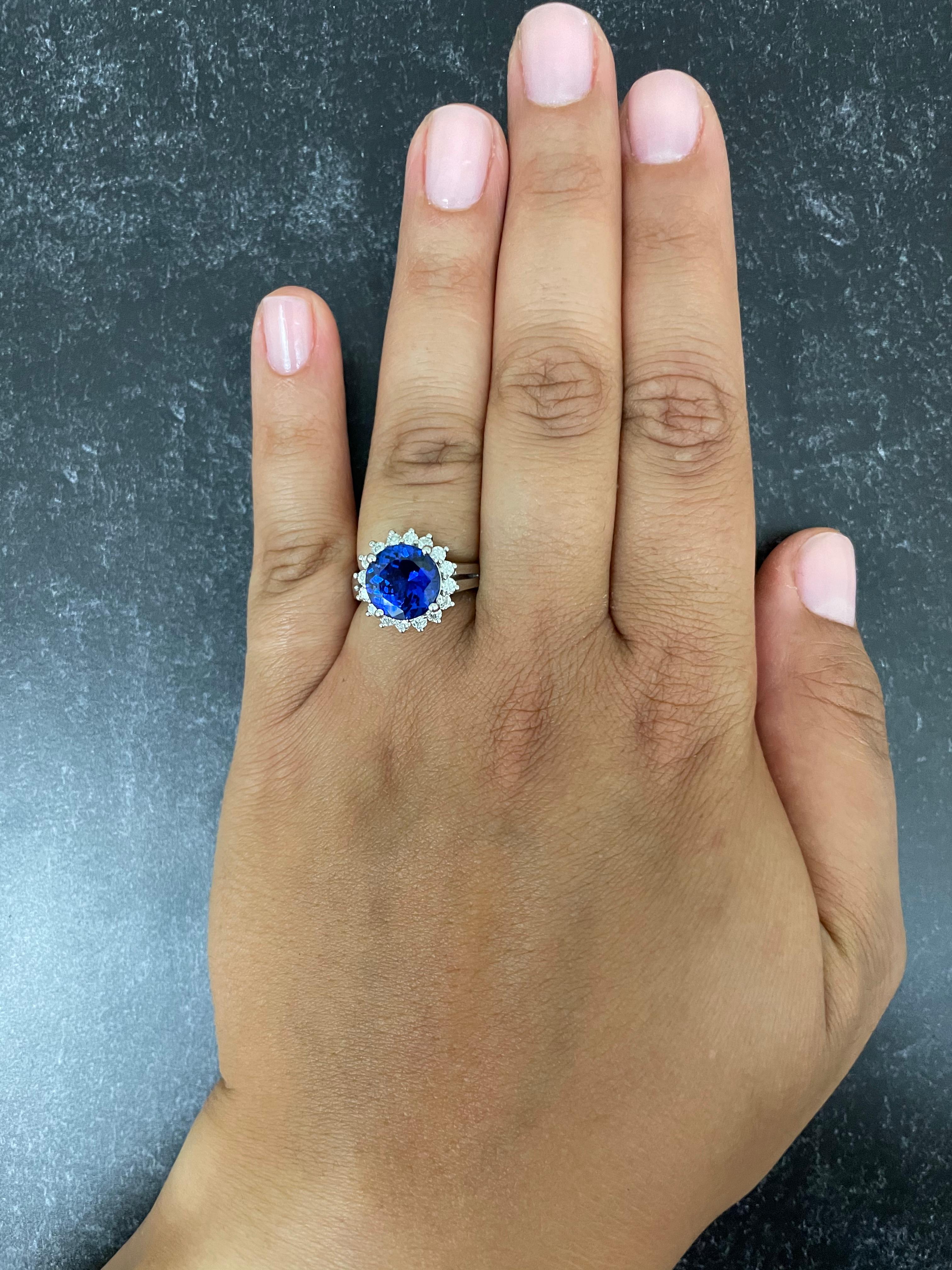 Contemporary Round Tanzanite Diamond Halo 14K White Gold Engagement Cocktail Ring Diana For Sale