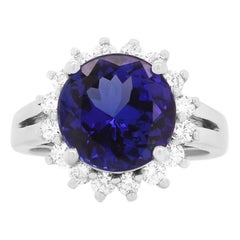 Round Tanzanite Diamond Halo 14K White Gold Engagement Cocktail Ring Diana