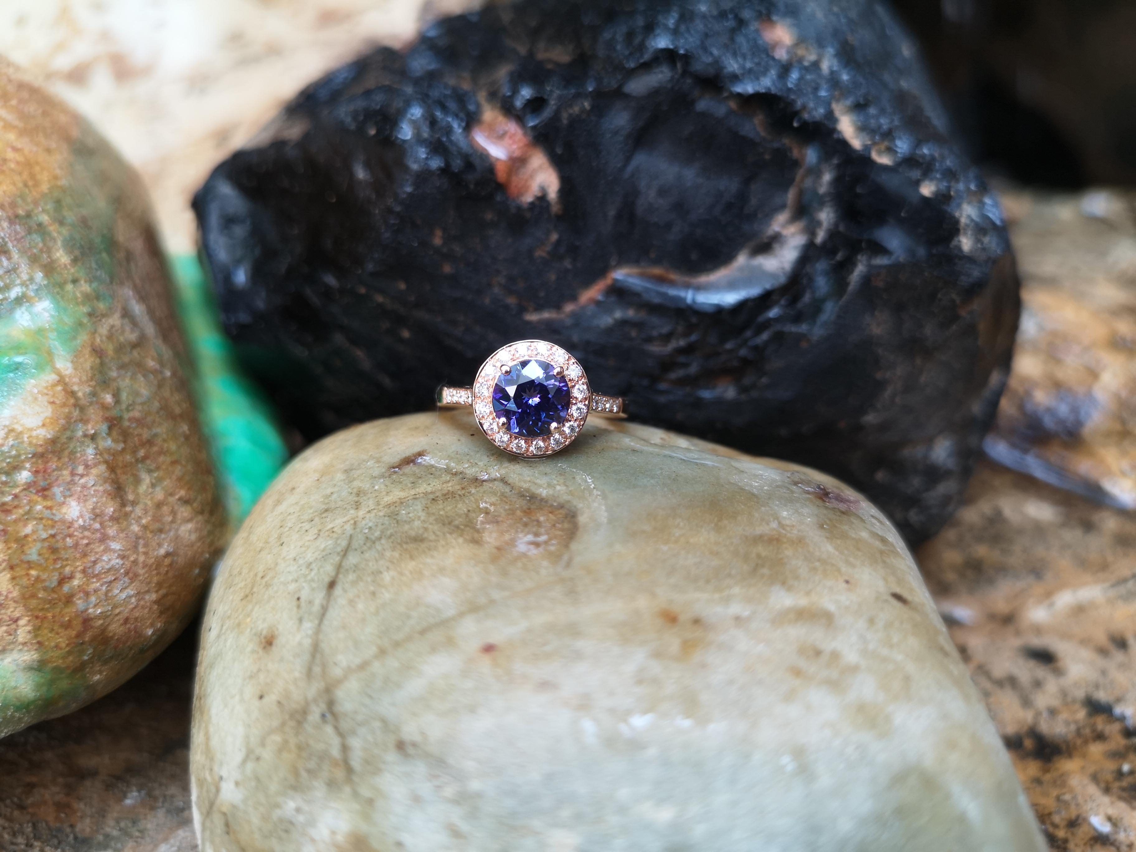 Round Tanzanite with Diamond Ring Set in 18 Karat Rose Gold Settings 1