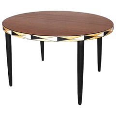 Round Teak Adjustable Dining Table with Hand Painted Pattern, 1960s