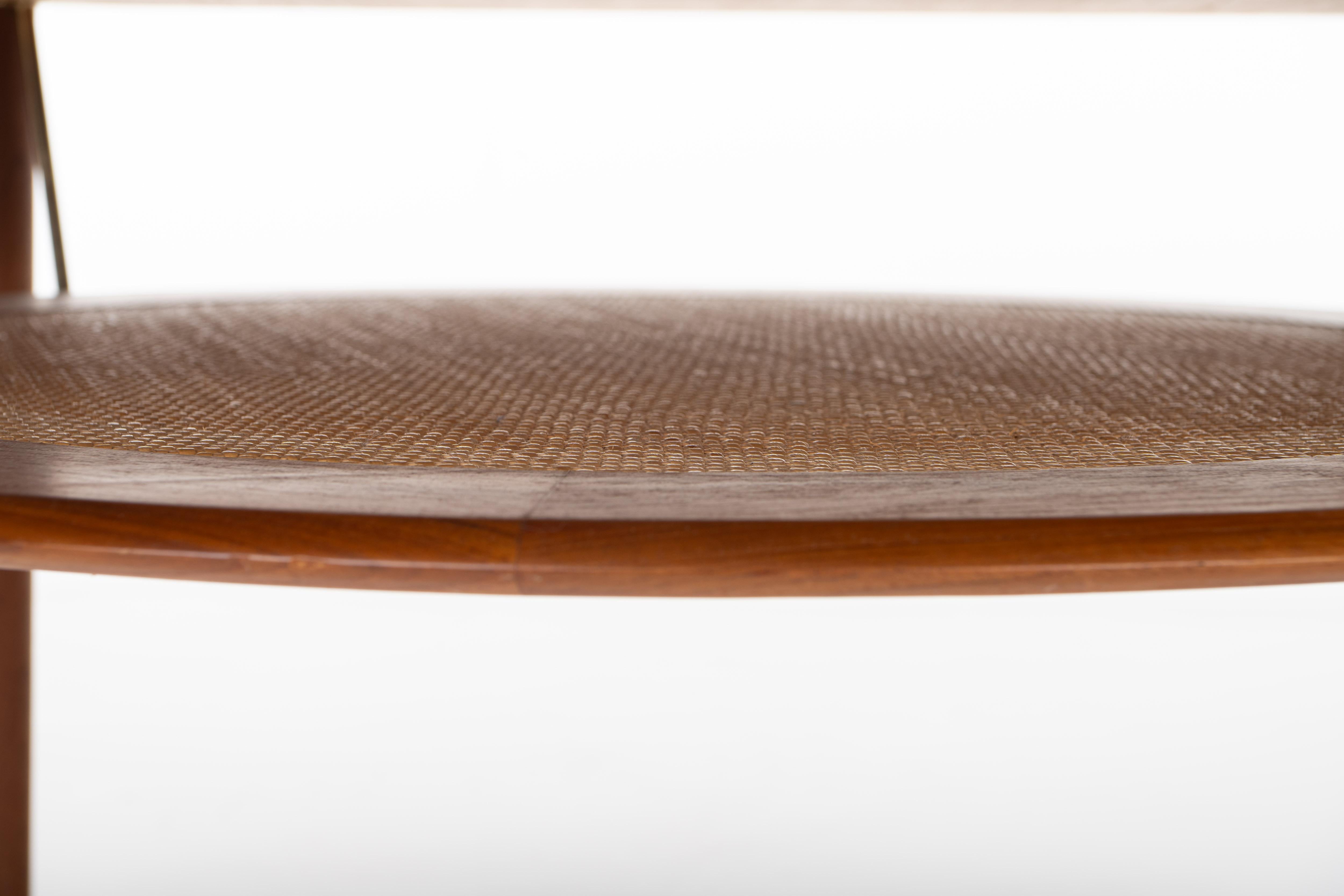 Brass Round Teak and Cane Coffee Table by Peter Hvidt & Orla Molgaard Nielsen