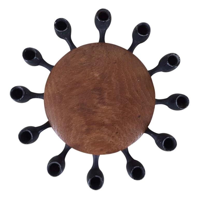 Round Teak and Metal Candleholder by Digsmed, Danish Design, 1964 For Sale