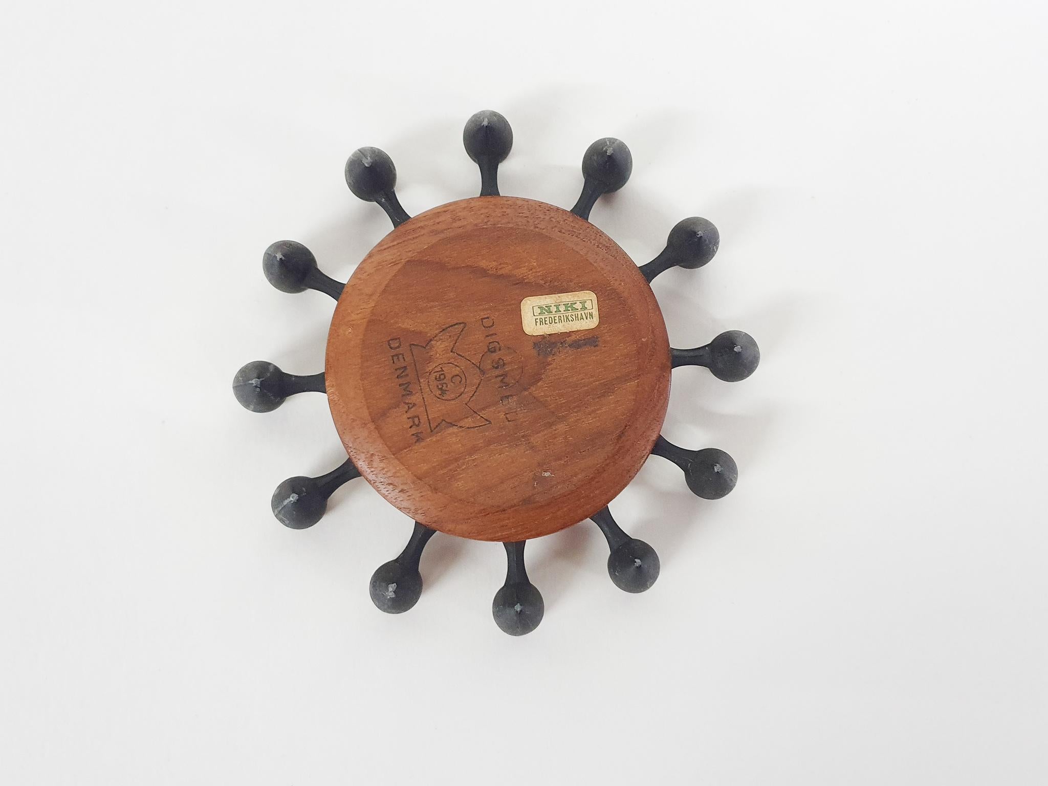 Mid-Century Modern Round Teak and Metal Candleholder by Digsmed, Danish Design, 1964 For Sale