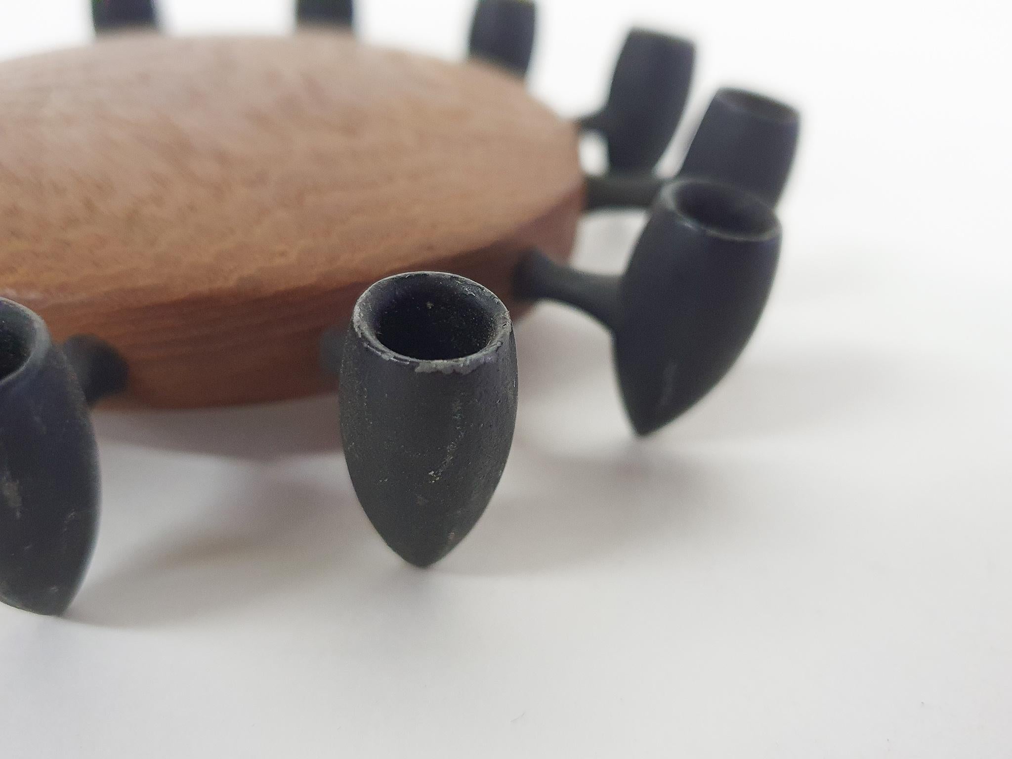 Mid-20th Century Round Teak and Metal Candleholder by Digsmed, Danish Design, 1964 For Sale