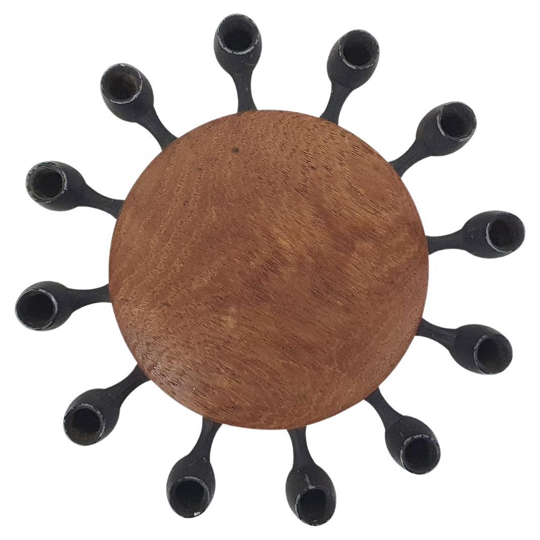 Round Teak and Metal Candleholder by Digsmed, Danish Design, 1964