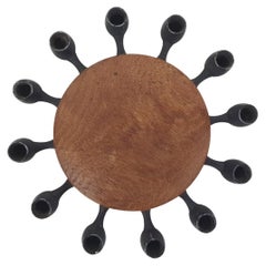 Vintage Round Teak and Metal Candleholder by Digsmed, Danish Design, 1964