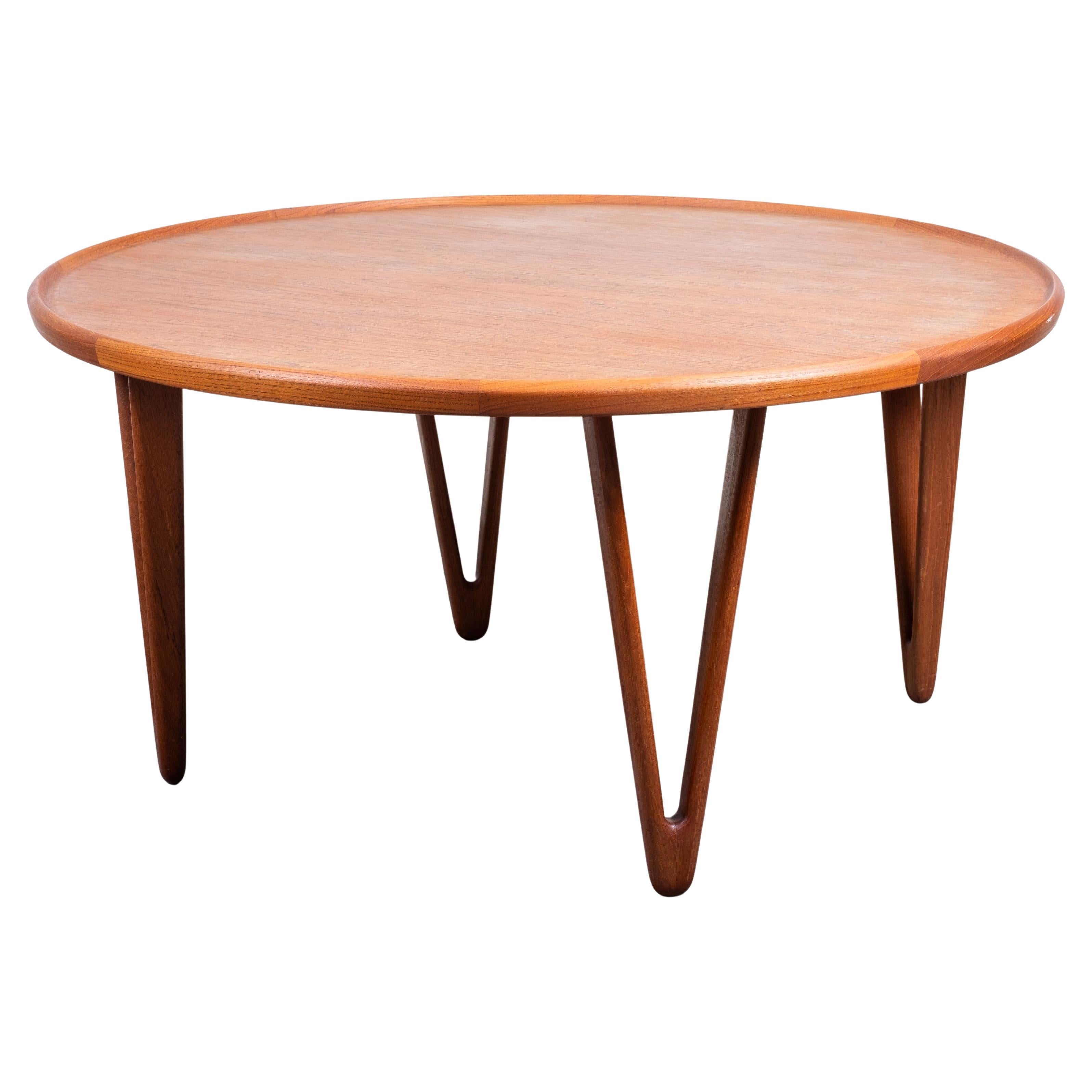 Mesa de centro redonda de teca de Tove & Edvard Kindt-Larsen, Dinamarca, Años 50 en venta