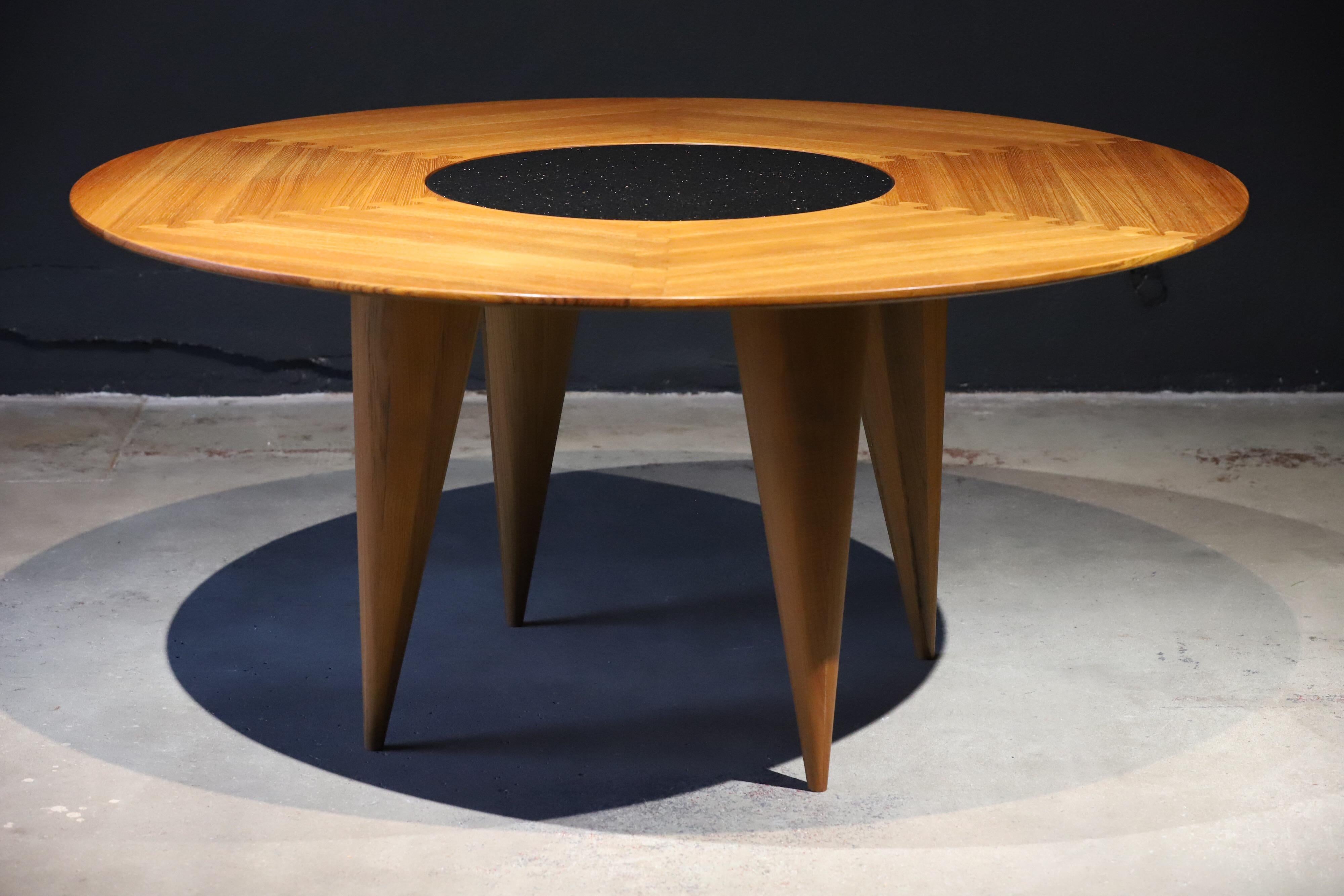 Contemporary Round Teak Dining or Conference Table